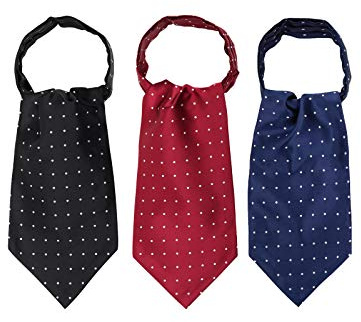 WANYING Polka Dots Set 3 en 1 Hombres Retro Ascot Corbatas Jacquard Tejido Corbatas Bufanda Elegante para Caballero - Lunares Negro Azul Oscuro Burdeos