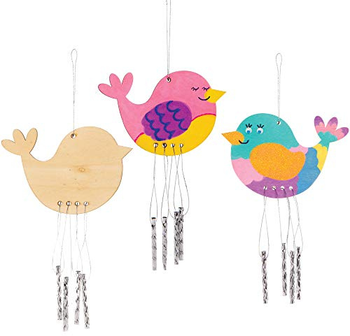 Baker Ross AT558 Vogel-Windspiele aus Holz, 4 Stück, Glockenspiel-Set für Kinder, Kunst- und Bastelprojekte, ideal für drinnen und draußen oder als Geschenk für kreative Kinder