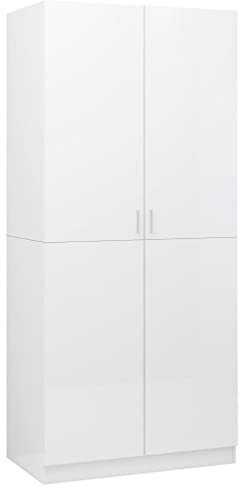 vidaXL Kleiderschrank mit 2 Türen Garderobenschrank Garderobe Schrank Dielenschrank Schlafzimmerschrank Hochglanz-Weiß 80x52x180cm Holzwerkstoff