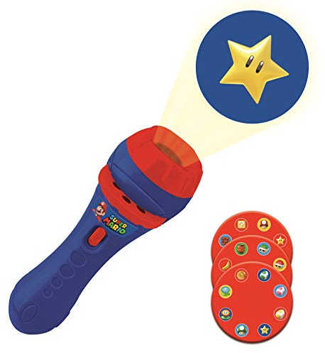 LEXIBOOK Super Mario Nintendo Stories projector, flashlight and projector with 3 discs, 24 images, create your own stories, children's toy, Blue/Red, LTC050NI