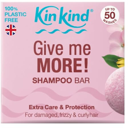 KinKind Give me MORE! Shampoo Bar for for Curly, Damaged & Frizzy hair. Extra Care & Protection. Up to 50 washes. Vegan. No silicones or parabens. UK made. 50g