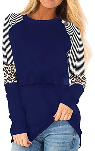 Smallshow Femmes Maternité Allaitement Vetement Manches Longues Tee Shirt Grossesse,Navy,XXL