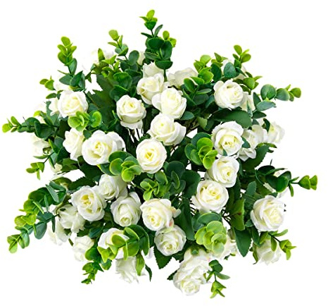 SHUOTAO Artificial Flowers Fake Silk Rose for Decoration 33 Heads Small Roses Blooming Faux Flower Bouquet with Stem for DIY Vase Home Wedding Party 3 Pack White