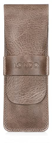 Londo Étui à Stylos en Cuir Véritable - Trousse de Voyage pour Crayons, Stylos et Accessoires - 17,5 x 6 x 1 cm - Beige