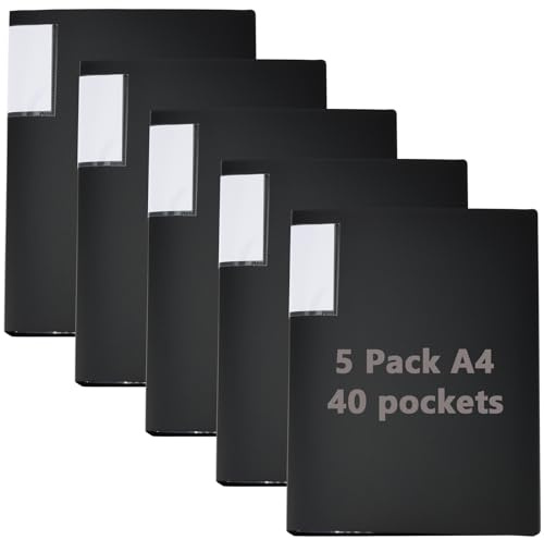 ZOENHOU Confezione da 5 cartelle formato A4, con 40 tasche, formato A4, con tasche in plastica, libro di presentazione, per casa, ufficio, attività quotidiane