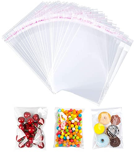 A6 Clear Self-Adhesive Bags 100 Pack, Sealing Cellophane Display Bags, Food Safe, OPP for Cookies, Cards, Envelopes, Pictures (4.1 * 5.9 Inches)
