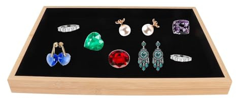 Cyrank Samt Stapelbares Schmucktablett, Flaches Schmuck-Organizer-Tablett aus Holz, Schmuck-Schubladen-Organizer Für Halskette, Armband, Ring, Vitrine(Schwarz)