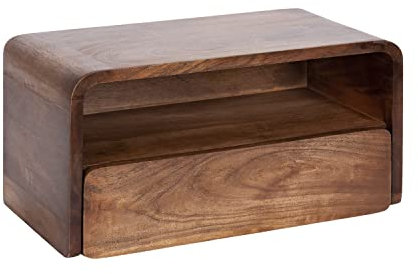 Kate and Laurel Kato - Mesa auxiliar flotante de madera moderna con cajón, 18 x 10 x 9 pulgadas, color marrón nogal, mesita de noche flotante de madera contemporánea para mesita de noche de dormitorio