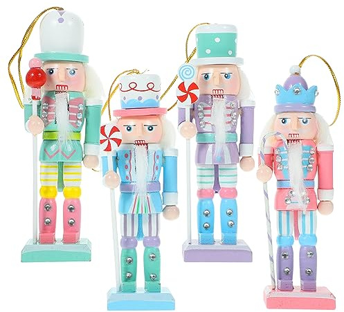 Sewroro 4pcs Christmas Nutcracker Hanging Nutcracker Ornament Wooden Nutcracker Soldier Figures Xmas Nutcracker Puppets for Xmas Tree Decoration