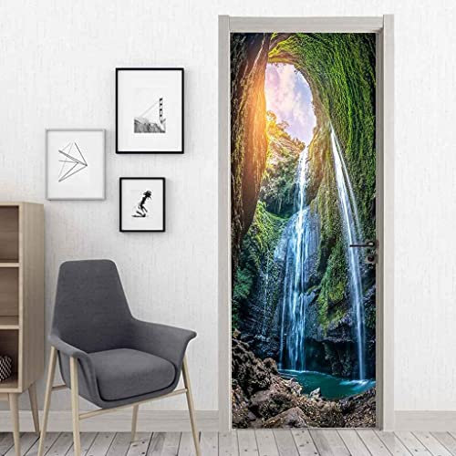 3D-Türtapete Höhle Wasserfall Landschaft Selbstklebende Türaufkleber, Türposter, Türbilder, Türkunst, Türwandaufkleber, Türfotos 90 X 210 Cm Für Wohnzimmer Schlafzimmer Badezimmer Küchentür Dekoratio