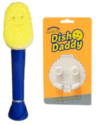 Scrub Daddy Dish Daddy Wand & Connector Head, Soap Dispensing Dish Brush, Texture Changing Washing Up Sponge With Liquid Handle, Handle Sponge with Built-in Scraper, Scrubbing Head & Stand - Blue