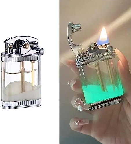 Transparentes Kerosin-Feuerzeug, wiederverwendbar, winddicht, fluoreszierend, Treibsand-Feuerzeug, kreative Persönlichkeit, Schleifscheibe, Rocker, leuchtendes transparentes Ölfass-Feuerzeug, einzigar