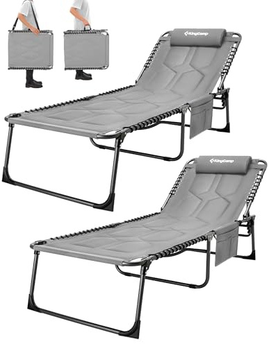 KingCamp Juego de 2 XXL Tumbona Plegable Acolchada en 5 Posiciones Soporta hasta 150kg Ergonómico Tumbona Jardin Exterior Incluye Almohada Tumbona Playa para Piscina Camping Jardín Interior Exterior