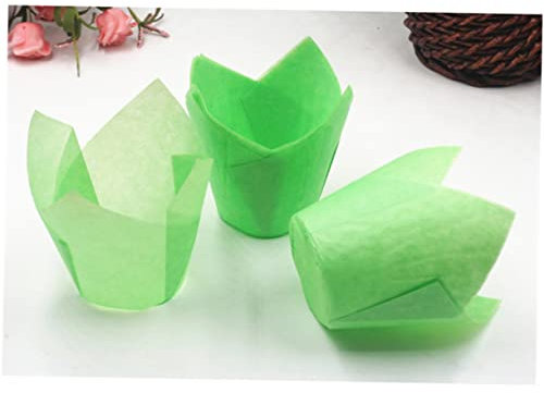 Zerodeko De Cupcakes De Tulipe 50 Mm 50 Pièces Papier Alimentaire Vert Emballages De Cupcakes Sûrs Pour Mariage Et Fête