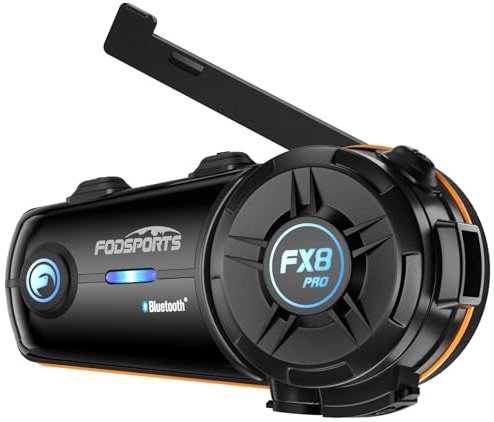 Fodsports FX8 Pro Motorcycle Bluetooth Headset, 8 Riders Motorcycle Intercom Communication Systems with Dual-Chip Audio Mixing, Music Sharing, 3 Sound Effects, FM, Customised HRSQS headsets