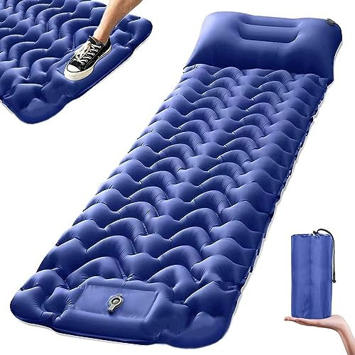 GYPWAN Isomatte Selbstaufblasend, Camping luftmatratze Selbstaufblasend mit Integrierten Kopfkissen Outdoor Campingmatte Faltbar Thermo Matte Schlafmatte Für Zelt Trekking Strand,Blau