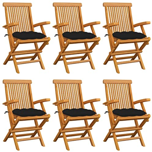 ShGaxin Gartenstühle mit Schwarzen Kissen 6 STK. Massivholz Teak Gartensessel, Campingstuhl, Hochlehner, Balkonmöbel, Balkonstuhl, Terrassenstühle, Balkon Stuhl, 3062563