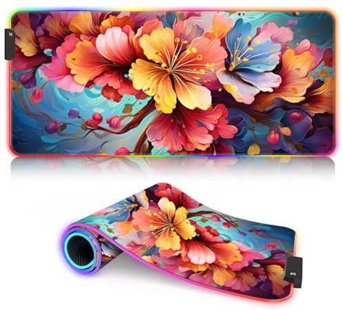 HEYCE Tappetino per mouse da gioco – Tappetino per mouse con fiori di mela LED grande ROG dimensioni extra large (60 x 35 x 0,3 cm) tappetino per mouse impermeabile per studio e gioco