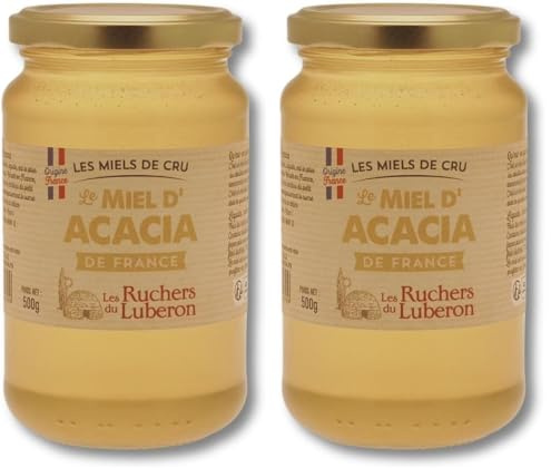 Les Ruchers du Luberon - Miel d’Acacia 500 g - Miel de Cru Francais Naturel - Pur - Non Filtré - Non Pasteurisé - Sans Additifs (Lot de 2)