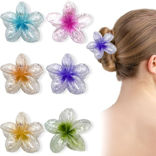 KOLZEMV 6 Pièces Pinces à Cheveux Fleur, Barrettes à Maintien Fort Filles Cadeaux pour Cheveux Épais Et Fins, Grandes Pinces à Cheveux Mignonnes, Accessoires de Coiffure pour Femmes, 6 Couleu