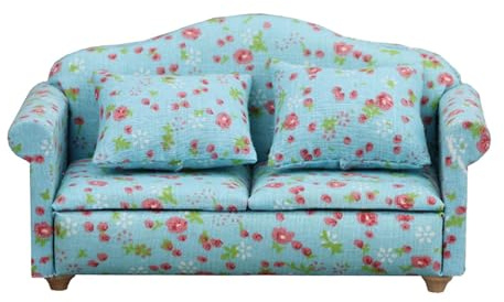 Puppenhaus Möbel | Puppenhaus-Couch mit Kissen | Puppenhaus-Möbel-Couch-Set im Maßstab 1:12 | Minis Sessel Miniatur Sofa Puppenhaus Dollhouses Ausstattung für das Wohnzimmer