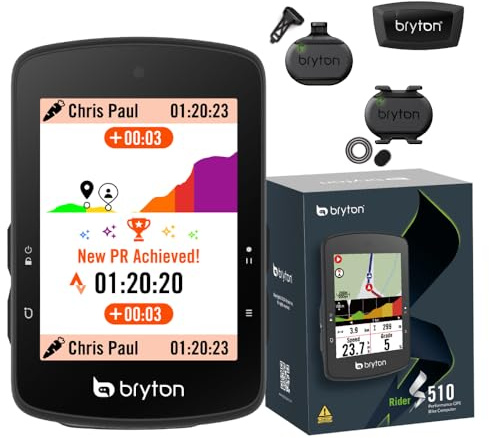 Bryton Rider S510 Sensor Bundle 2.8 Inch Color LCD Touchscreen GPS Bike/Cycling Computer, Offline USA Map, Compatible with Bike Radar, 30hrs Long Battery Life, Waterproof