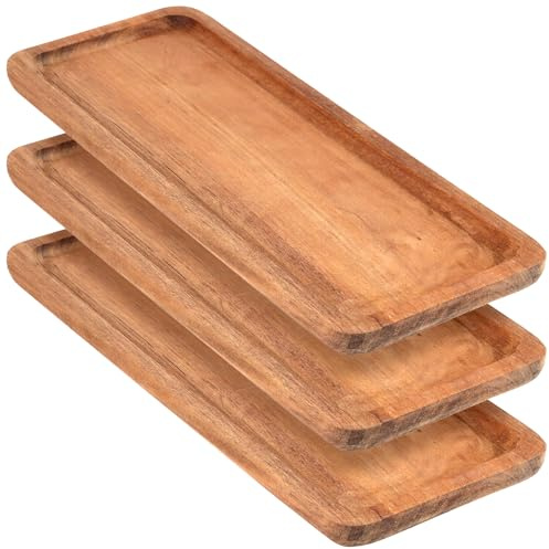 SINJEUN 3 vassoi decorativi in legno di acacia, 30 x 12 cm, rettangolare, in legno, piccolo vassoio per formaggio, dessert
