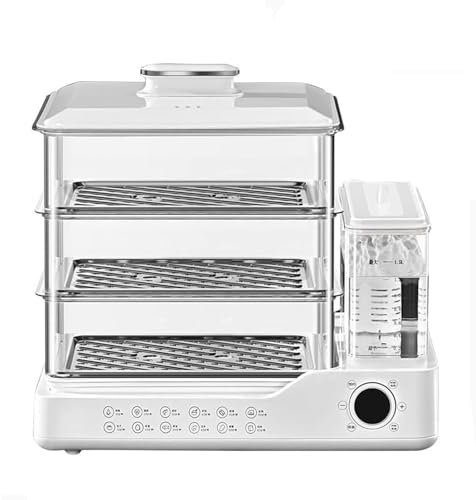 Vaporera de alimentos, vaporera eléctrica de 3 niveles con pantalla táctil, capacidad de 24 L, vaporera de verduras con cita de 12 horas, 12 modos de calentamiento rápido, base de acero inoxidable(220