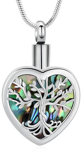VCCWYQK Collar con Concha de Abalone del Árbol de la Vida en forma de Urna para Cenizas para Cremación de Humanos y Mascotas Joyería Recuerdo Memorial para Seres Queridos, Acero inoxidable, Sin piedra