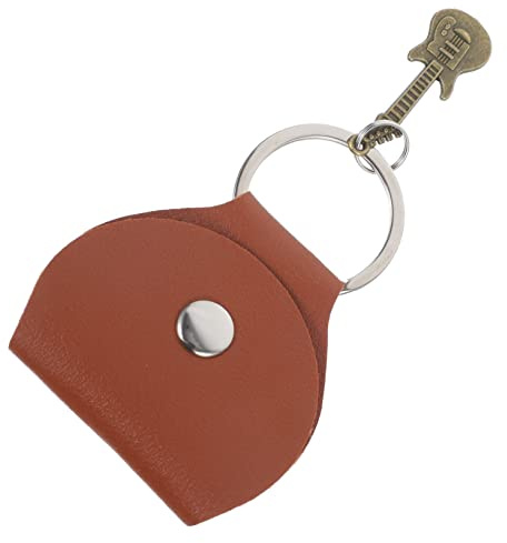 COOPHYA Gitarrenplektrum Haltertasche Aus Langlebigem Pu Leder Braun Mit Schlüsselanhänger Tragbare Aufbewahrungstasche Für Gitarrenplektren Geeignet Für Gitarristen Und Musikliebhaber