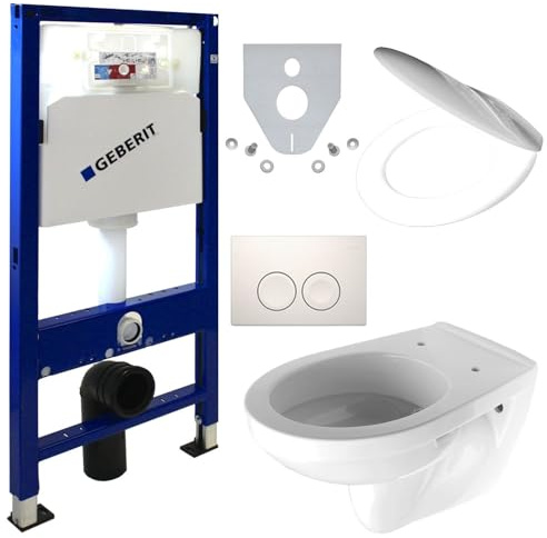 Geberit Duofix Vorwandelement + Tiefspül WC + Delta 25 + WC Sitz - WC Komplett Set