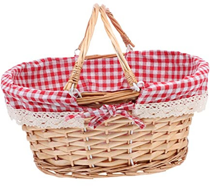 FONDOTIN Cestino da Picnic in Vimini Intrecciato Manico Mobile, Leggero e Resistente per Conservazione Alimentare, per attività All'aperto e Decorazione Raffinata