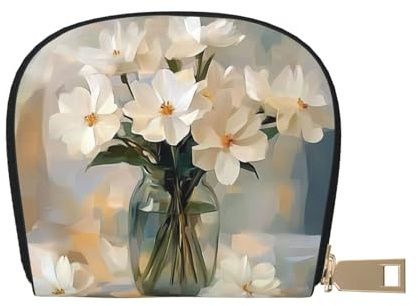 ASDJHFABKY Rustic Flower Painting Leather Bag White Flowers Wallet White Floral Card Pack New Parents - Pediatrician and Pharmacy Cards 9X11CM