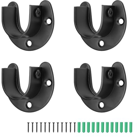 DIYCUT 4 Pièces Ronds Supports Tringle Vêtements 25 mm, Support Penderie Armoire, Support tringle rideaux Cintre, avec Vis et Tube D'expansion, pour Armoire, Dressing et Salle de Bain (Noir)