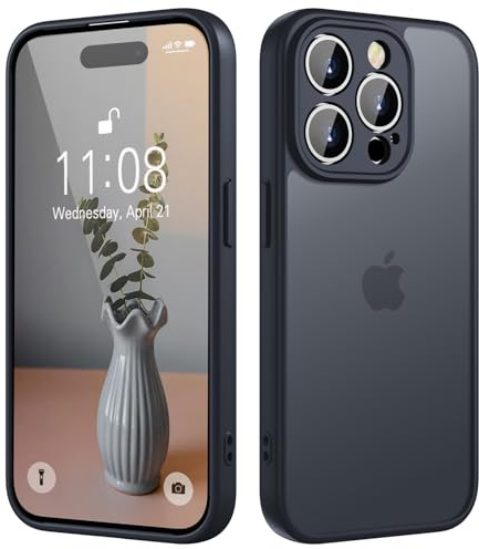 KPPIT for iPhone 14 Pro Max case,Shockproof Military Grade Drop Protection, Frosted Translucent Back iPhone 14 Pro Max Phone case,Black