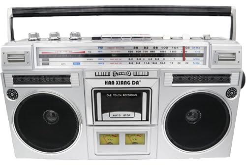 Retro Boombox - Lettore CD portatile con radio AM/FM e registratore a cassette, supporta ingresso SD/USB, stile classico anni '80, per riunioni di famiglia e viaggi