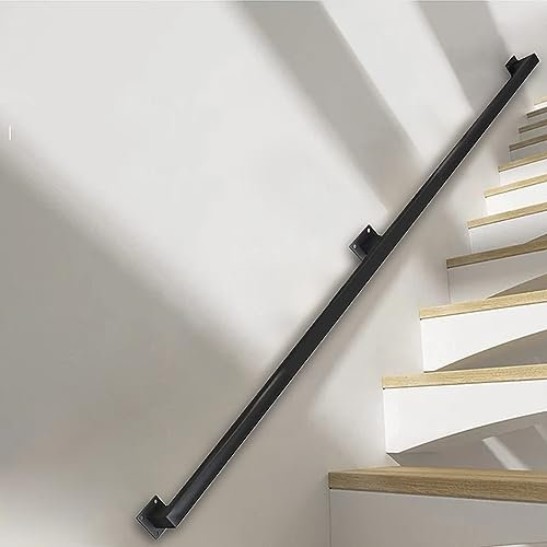 Escalier industriel en métal noir – Montage mural de 3 m et 6 m – Garde-corps durable intérieur/extérieur avec supports – Sûr, élégant et facile à installer
