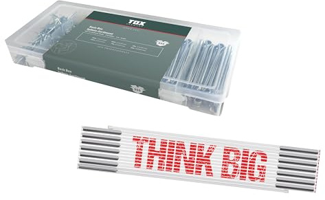 Kit TOX avec assortiment de goupilles fendues (555 pièces) + mètre pliant THINK BIG 3 m, goupilles fendues (vz.) en 6 tailles, diamètre 1,6-4,0 mm, longueur 25-64 mm + mètre, 094909154