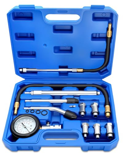 RUIZHI Automobil Benzin-Gas Kompressionsprüfer, Motorzylinder Manometer 0-300 PSI, 0-20 Bar, mit 5 Adapters M10,M12,M14,M16,M18, für Motorräder und Autos
