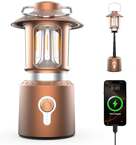 Telescopic Camping Lantern, 8000mAh Camping Lights Rechargeable with 3 Light Modes, Waterproof & Impact-Resistant Tent Lights, LED Lantern for Power Outages, Emergency, Hiking, Hurricane(Copper)
