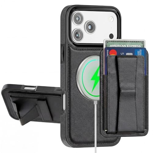 POWEROWL For iPhone 17 Pro Max Wallet Case Card Holder, RFID Blocking, Kickstand, Shockproof, Compatible with Magsafe 2 in 1 Detachable Phone Cover for Women men, Black