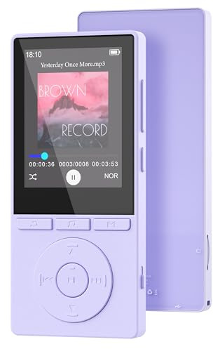 64GB MP3 Players, MP3 players with bluetooth 5.3, 2.4 Inch Music Player Built-in HD Speaker, FM Radio, Voice Recorder, E-book, Earphone Included, Expandable up to 128GB, Violet