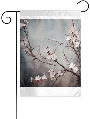 Wzywhj Bandera de jardín de verano con flores de ciruelo en invierno, decoración de doble cara, patio, 30,5 x 45,7 cm