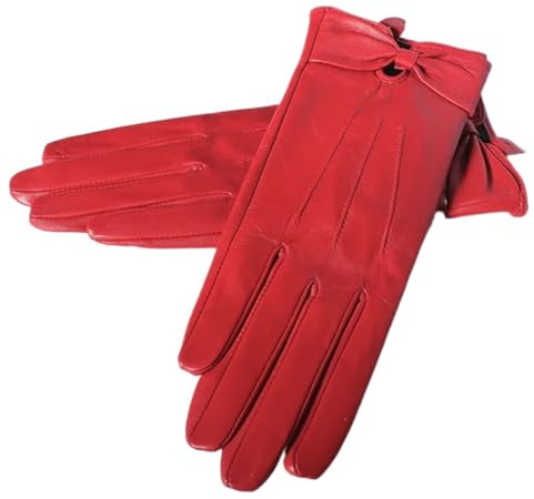 Guantes De Cuero Para Mujer Guantes de cuero for otoño e invierno for mujer, con forro fino, suaves y cálidos(Red,M)