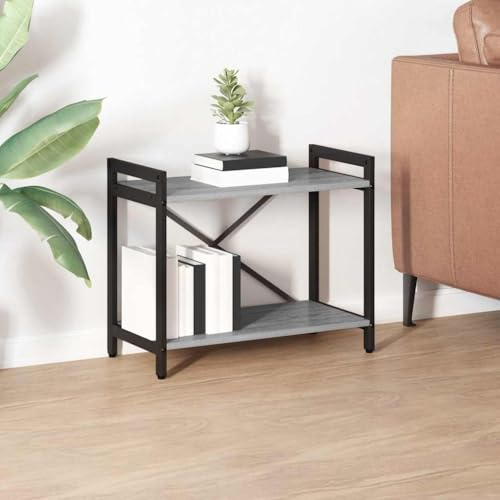 Mhdvray Libreria grigio Sonoma 60 x 30 x 48,5 cm legno truciolato acciaio a gradini piedini regolabili look industriale scaffale soggiorno ufficio