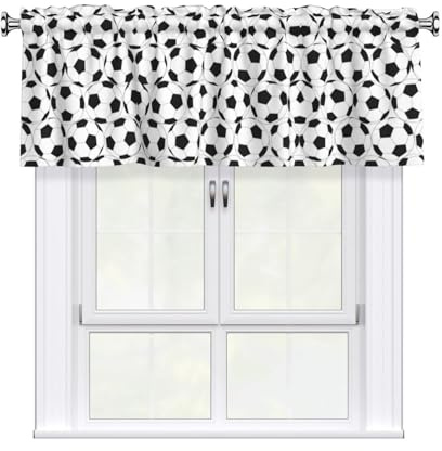 Tenda mantovana da cucina con stampa di palloni da calcio bianco e nero 137,2 x 45,7 cm, semi trasparente, 1 pannello tende corte per camera da letto, bagno