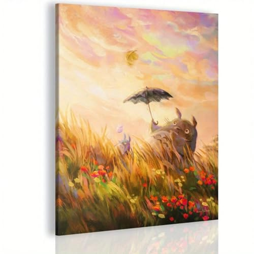 AIHNBF Fantasy Totoro Ghibli Kunstdruck Magische Waldwesen Leinwand Wandbild Verträumte Landschaft Anime Film Kunst für Zuhause 60x90 cm