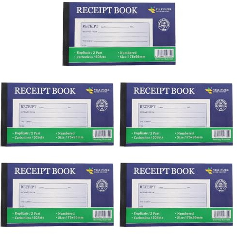 HANABASS Bloc de Recibos Comerciales Autocopiativo 2 Partes, 5 Libros Paquete para Gestión de Pedidos, Formulario de Facturas para Pequeñas Empresas, Libro de Caja Portátil para Registro