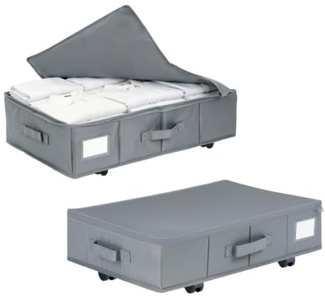 Hengrongshen Caja de almacenamiento para debajo de la cama con ruedas, juego de 2 unidades, plegable, cajonera para ropa, mantas, zapatos y ropa de cama, caja de almacenamiento debajo de la cama (gris
