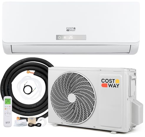 COSTWAY 18000 BTU Air Conditioner Wall Split, 5 In 1 Air Cooler Heater Dehumidifier Air Purifier Fan with Heat Pump & Remote Control, A++ Efficiency, Inverter, Installation Kit Included
